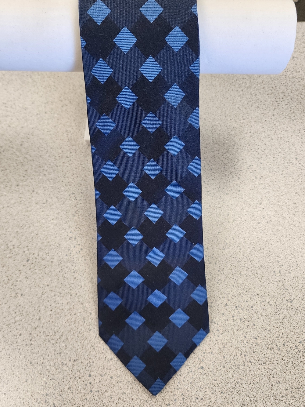 Vintage Lanvin Paris Silk Tie Geometric Diamond Checkerboard Blue France
